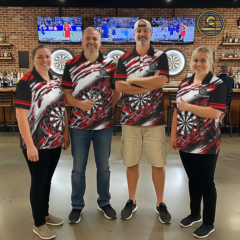 Black And Red Dartboard Fire Flame Darts Team Shirt For Men Custom Darts Polo 1/4-Zip Jersey NYN3940