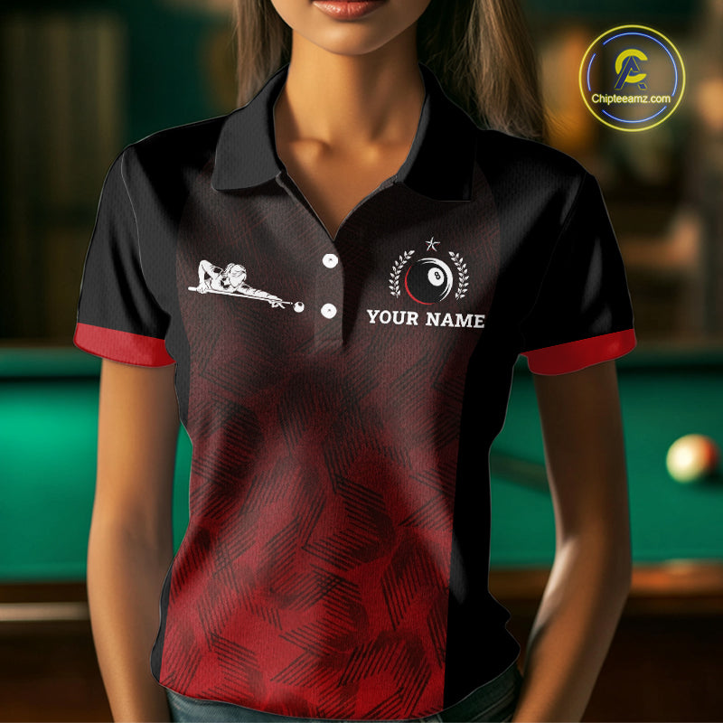 Black And Red 8 Ball Pool Women Billiard Polo & Quarter Zip Shirt Custom 8  Ball Billiard Team Jersey NYN2983