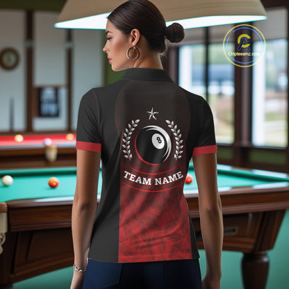 Black And Red 8 Ball Pool Women Billiard Polo & Quarter Zip Shirt Custom 8  Ball Billiard Team Jersey NYN2983