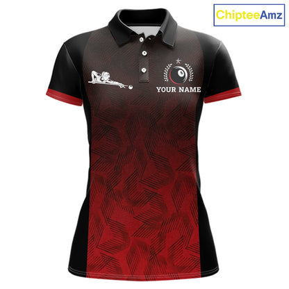Black And Red 8 Ball Pool Women Billiard Polo & Quarter Zip Shirt Custom 8  Ball Billiard Team Jersey NYN2983