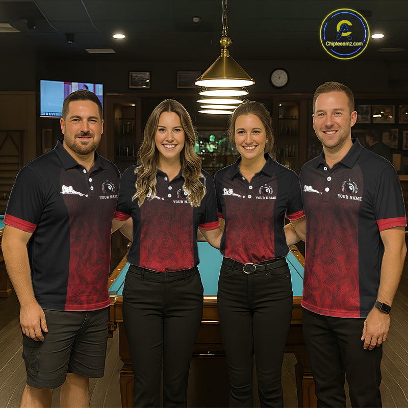 Black And Red 8 Ball Pool Men Billiard Polo & Quarter Zip Shirt Custom 8  Ball Billiard Team Jersey NYN2983