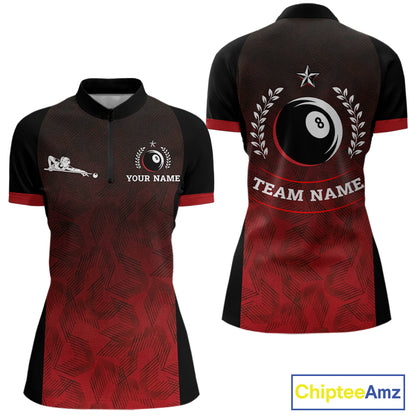 Black And Red 8 Ball Pool Women Billiard Polo & Quarter Zip Shirt Custom 8  Ball Billiard Team Jersey NYN2983
