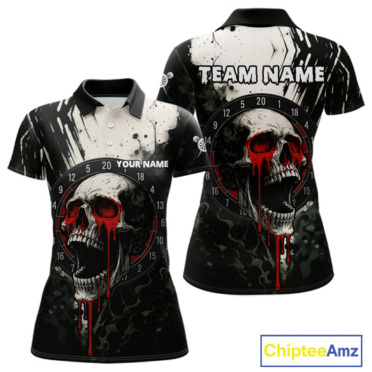 Custom Black Red Dripping Skull Dartboard Dart Women Polo Shirt Grunge Dart Jerseys NYN1563