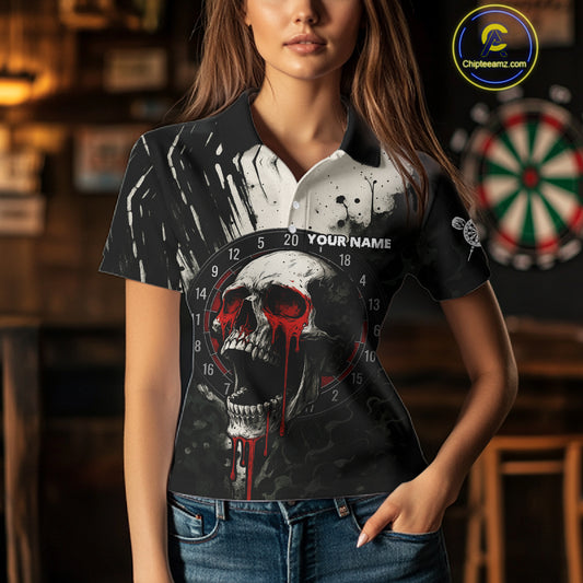 Custom Black Red Dripping Skull Dartboard Dart Men Polo Shirt Grunge Dart Jerseys NYN1563