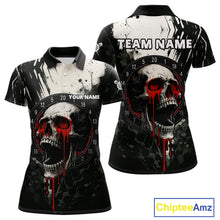 Load image into Gallery viewer, Custom Black Red Dripping Skull Dartboard Dart Women Polo Shirt Grunge Dart Jerseys NYN1563
