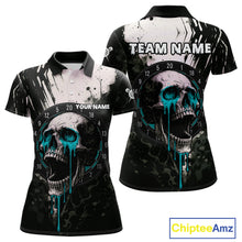 Load image into Gallery viewer, Custom Black Turquoise Dripping Skull Dartboard Dart Women Polo Shirt Grunge Dart Jerseys NYN1564