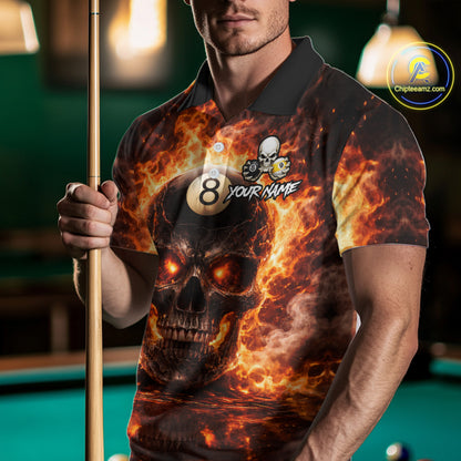 Fire Flame Skull Pool 8 Ball & 9 Ball Billiard Shirt For Men Custom Billiard Team Attire|Red NYN2628