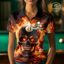 Load image into Gallery viewer, Fire Flame Skull Pool 8 Ball &amp; 9 Ball Billiard Shirt For Women Custom Billiard Team Attire|Red NYN2628