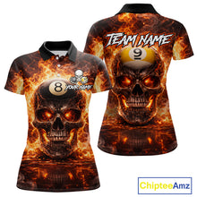 Load image into Gallery viewer, Fire Flame Skull Pool 8 Ball &amp; 9 Ball Billiard Shirt For Women Custom Billiard Team Attire|Red NYN2628