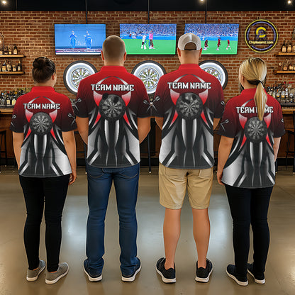 Red And Gradient Silver Darts Polo & 1/4-Zip Shirt For Men Custom Name Dart Jersey For Darters NYN3003