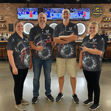 Load image into Gallery viewer, Custom American Flag Tornado White Thunder Darts Men Polo &amp; 1/4-Zip Shirts Dart Team Jerseys NYN2807