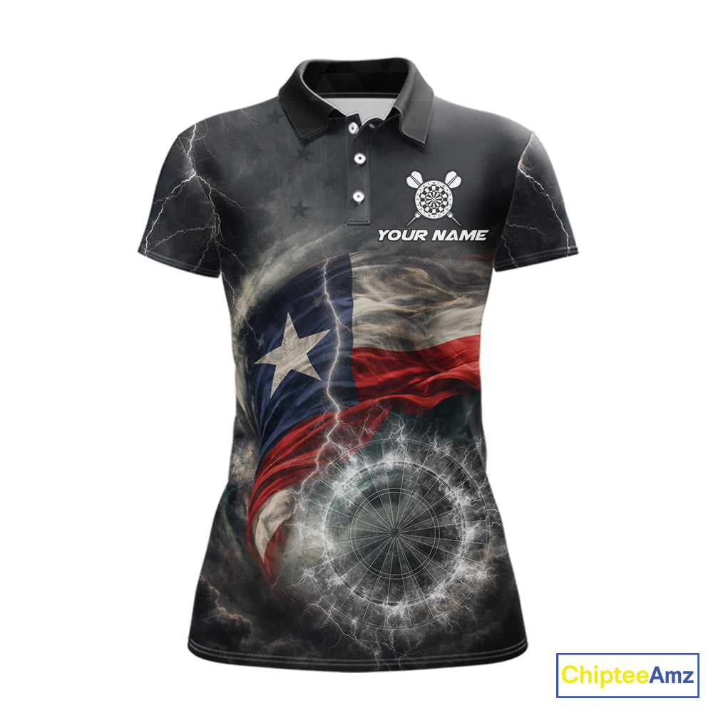 Custom Texas Flag Tornado White Thunder Darts Women Polo & 1/4-Zip Shirts Dart Team Jerseys NYN2808