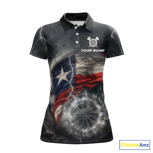 Custom Texas Flag Tornado White Thunder Darts Women Polo & 1/4-Zip Shirts Dart Team Jerseys NYN2808