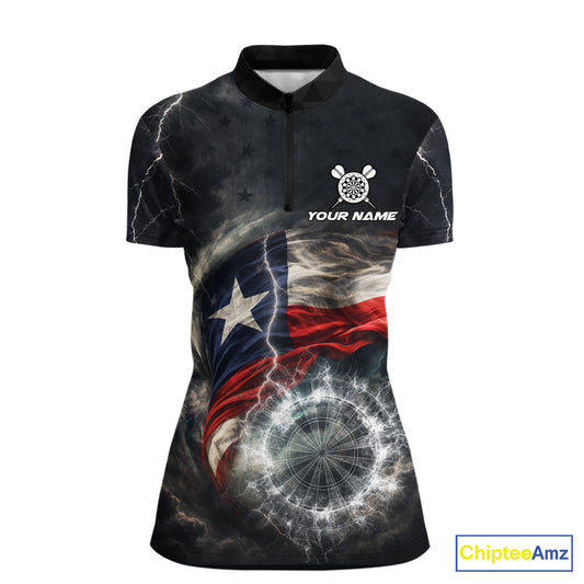 Custom Texas Flag Tornado White Thunder Darts Women Polo & 1/4-Zip Shirts Dart Team Jerseys NYN2808