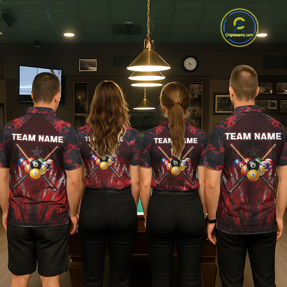 Personalized Gunge 8 Ball Pool Billiard Polo & 1/4 Zip For Women Custom Red Camoflage Billiard Attire NYN3017