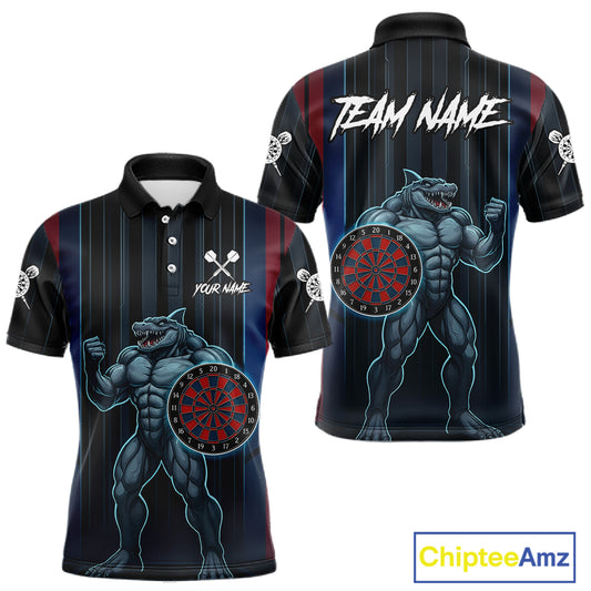 Funny Blue & Red Shark Dartboard Custom Men Darts Polo Shirt Dart Tournament Jerseys NYN1905