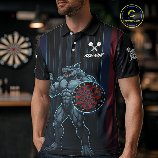 Funny Blue & Red Shark Dartboard Custom Men Darts Polo Shirt Dart Tournament Jerseys NYN1905