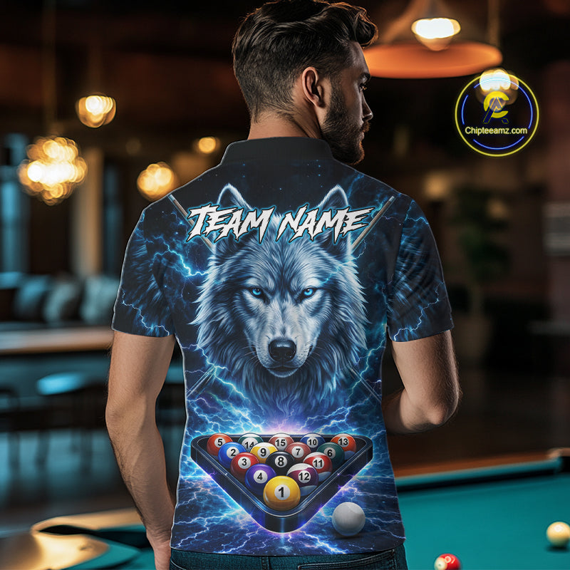 Custom Blue Horror Wolf Billiard Shirts For Men Thunder Lightning Billiard Team League Jerseys NYN3014