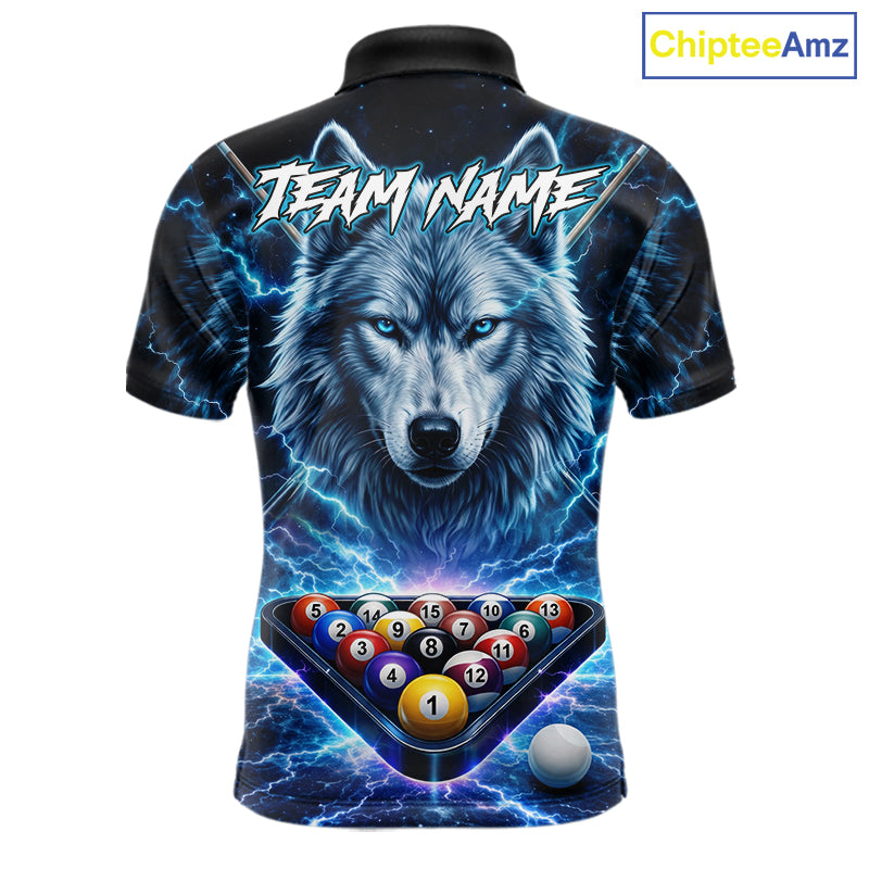 Custom Blue Horror Wolf Billiard Shirts For Men Thunder Lightning Billiard Team League Jerseys NYN3014