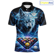 Load image into Gallery viewer, Custom Blue Horror Wolf Billiard Shirts For Men Thunder Lightning Billiard Team League Jerseys NYN3014