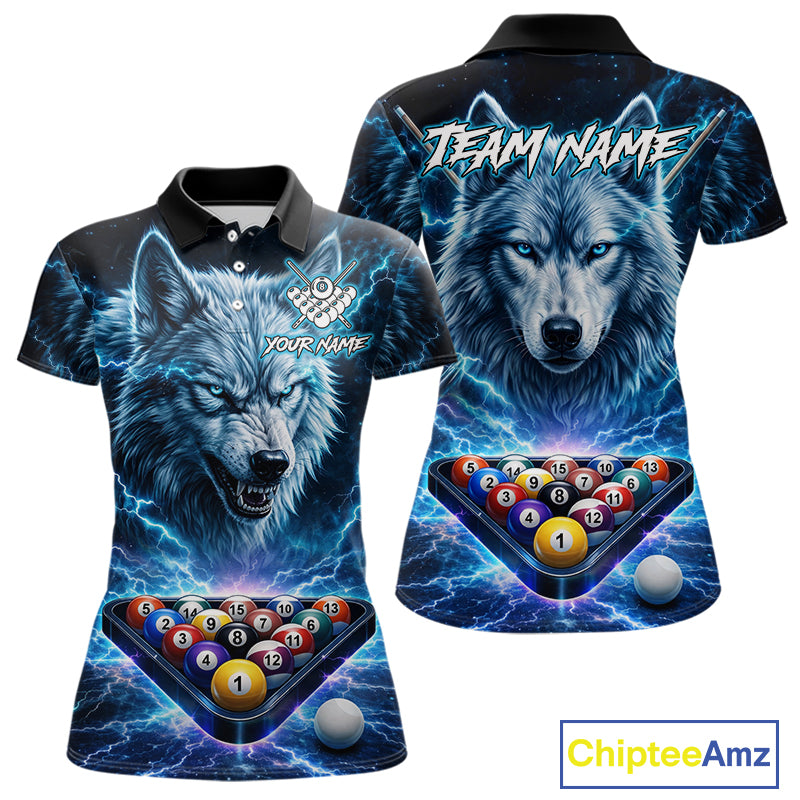 Custom Blue Horror Wolf Billiard Shirts For Women Thunder Lightning Billiard Team League Jerseys NYN3014