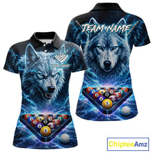 Load image into Gallery viewer, Custom Blue Horror Wolf Billiard Shirts For Women Thunder Lightning Billiard Team League Jerseys NYN3014
