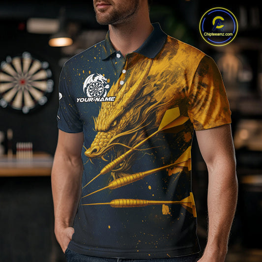 Custom Blue And Gold Dragon Dart Arrow Dart Men Polo Shirt Grunge Dart Team Jerseys NYN1624