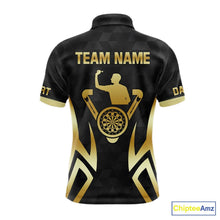 Load image into Gallery viewer, Black &amp; Gold Human Play Dartboard Men Dart Shirts Custom Darts 1/4-Zip Team Jersey NYN2449