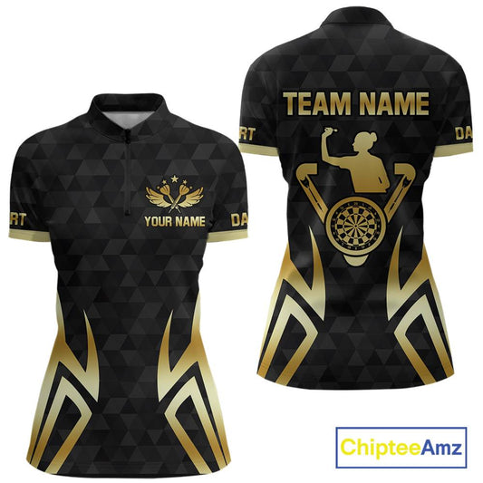 Black & Gold Human Play Dartboard Women Dart Shirts Custom Darts Polo Team Jersey NYN2449
