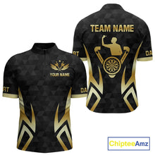 Load image into Gallery viewer, Black &amp; Gold Human Play Dartboard Men Dart Shirts Custom Darts 1/4-Zip Team Jersey NYN2449