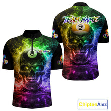 Load image into Gallery viewer, Fire Flame Skull Pool 8 Ball &amp; 9 Ball Billiard Shirt For Men Custom Billiard Team Attire|Colorful NYN2665