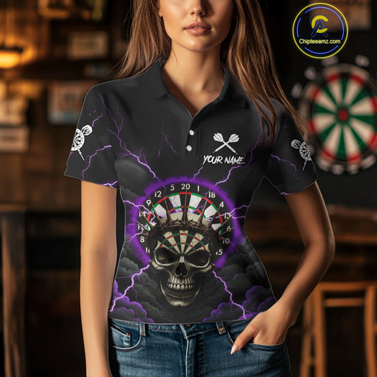 Custom Lightning Purple Smokes Skull Dartboard Women Darts Polo Shirt Skull Dart Jerseys NYN1918