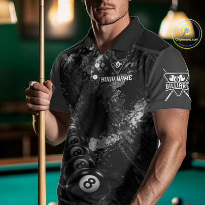 Aim Shoot Swear Repeat Ball Pool Men Polo & 1/4-Zip Team Shirt Custom 8 Ball Billiards Apparel NYN2466