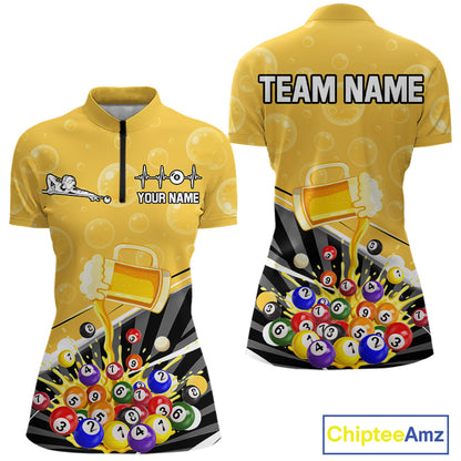 Funny Beer And Pool Balls Billiard Team Shirt For Women Custom Billiard Polo & 1/4 Zip Attire NYN2477