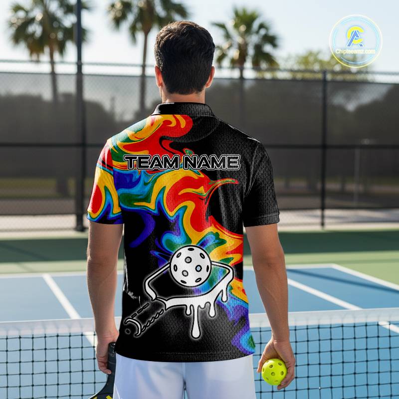 Colorful Splash Men Pickleball Ball & Paddle T-Shirt Personalized Pickleball Team Jerseys NYN2489