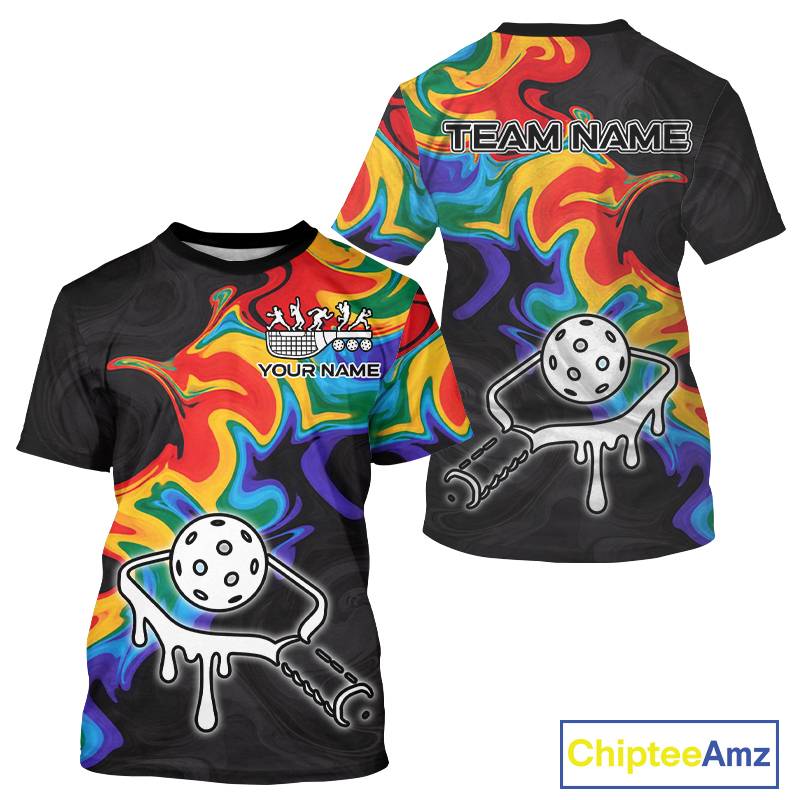 Colorful Splash Men Pickleball Ball & Paddle T-Shirt Personalized Pickleball Team Jerseys NYN2489