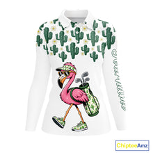 Load image into Gallery viewer, Personalized Green Cactus Flower Pattern Womens Golf Polo Shirts Custom Funny Flaming Golf Shirt NYN2837