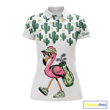 Load image into Gallery viewer, Personalized Green Cactus Flower Pattern Womens Golf Polo Shirts Custom Funny Flaming Golf Shirt NYN2837