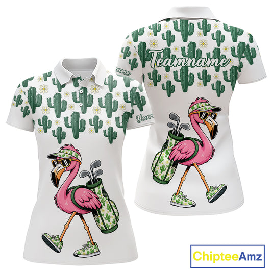 Personalized Green Cactus Flower Pattern Womens Golf Polo Shirts Custom Funny Flaming Golf Shirt NYN2837