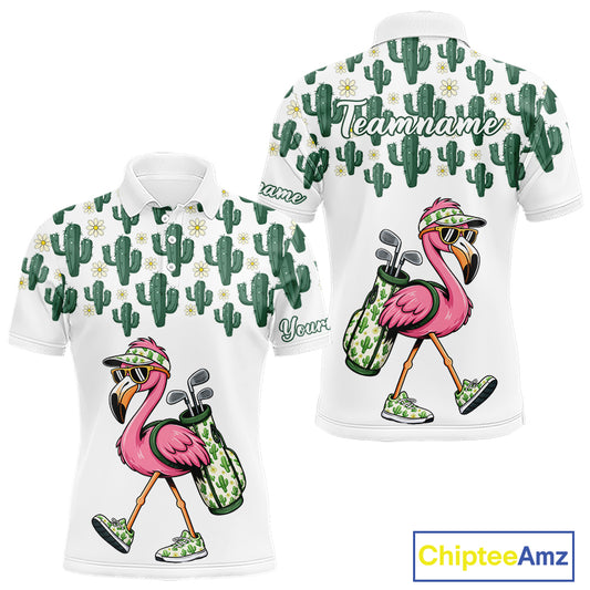 Personalized Green Cactus Flower Pattern Mens Golf Polo Shirts Custom Funny Flaming Golf Shirt NYN2837
