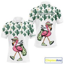 Load image into Gallery viewer, Personalized Green Cactus Flower Pattern Mens Golf Polo Shirts Custom Funny Flaming Golf Shirt NYN2837