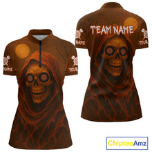 Load image into Gallery viewer, Custom Spooky Skull Dartboard Halloween Dart 1/4-Zip Jersey For Women Hallows’ Eve Dart Team Jerseys NYN1401