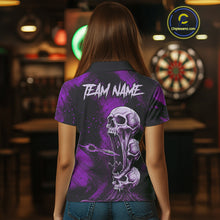 Load image into Gallery viewer, Custom Purple Grunge Creepy Skull Flame Dart Arrow Women Darts Polo Shirt Dart Jerseys NYN1940