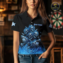 Load image into Gallery viewer, Custom Blue Flames Shark And Skull 3D Women Darts Polo League Shirts Funny Dart Jerseys NYN2203
