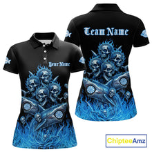 Load image into Gallery viewer, Custom Blue Flames Shark And Skull 3D Women Darts Polo League Shirts Funny Dart Jerseys NYN2203