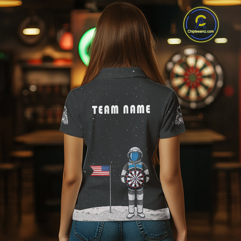 Custom Black Galaxy Astronaut Dart Polo Shirt For Women Outfit Dart Team Jerseys NYN1417
