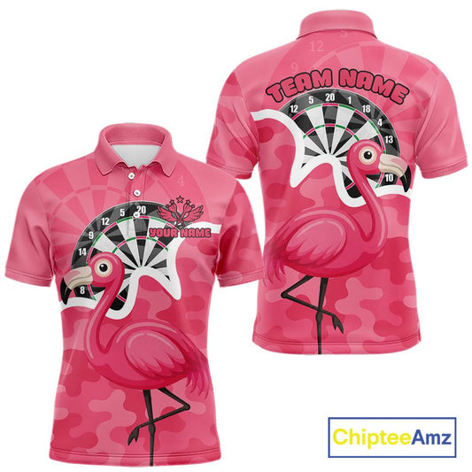Custom Pink Flamingo Camouflage Dartboard Men Darts Polo League Shirts Funny Dart Jerseys NYN2206