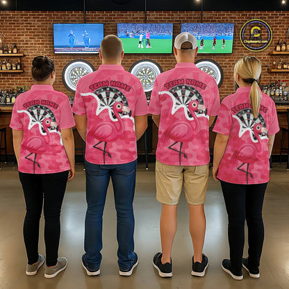 Custom Pink Flamingo Camouflage Dartboard Women Darts Quarter-Zip League Shirts Funny Dart Jerseys NYN2206