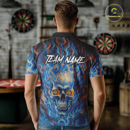 Custom Blue Fire Flaming Skull Dartboard Men Darts Polo League Shirts Outfits Dart Jerseys NYN2207