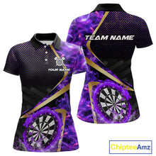 Load image into Gallery viewer, Custom Purple Flames Dragon Dartboard Halftone Dart Women Polo Jerseys Gold Dart Team Shirt NYN1691